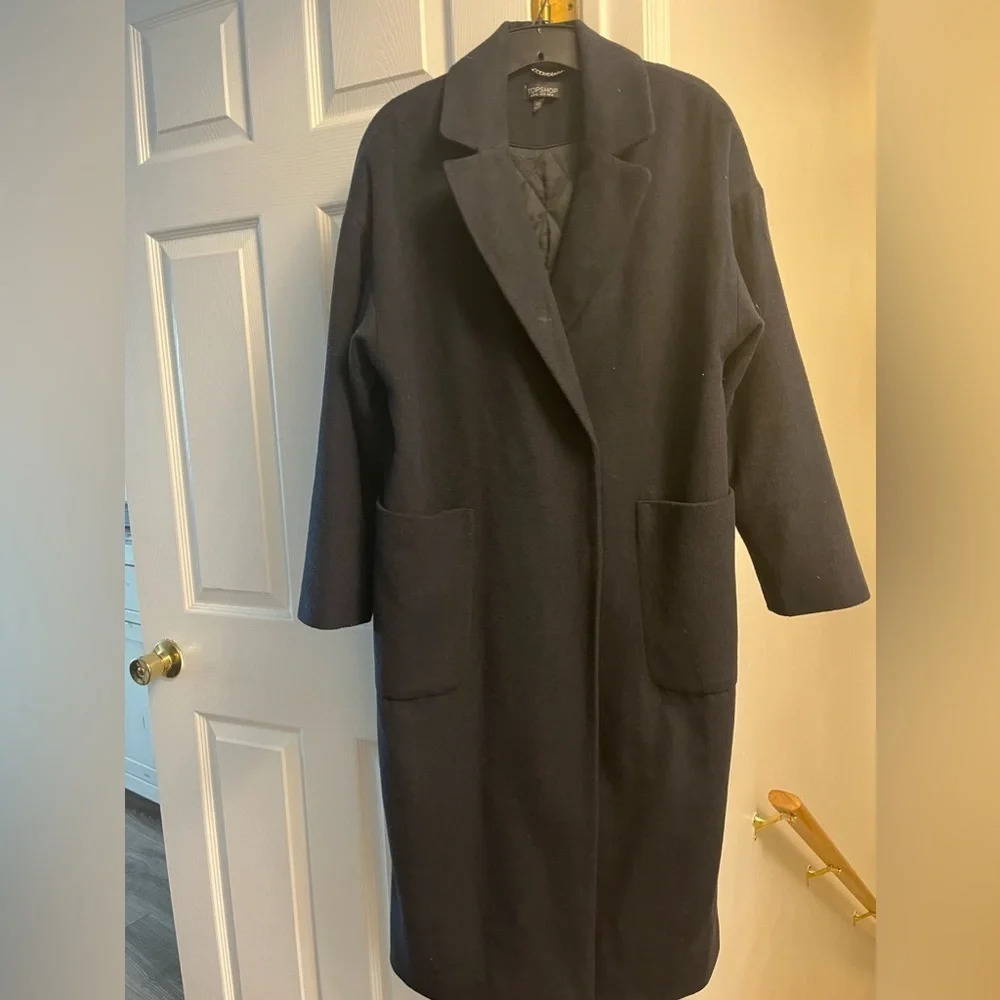 Top Shop Women’s Navy Blue Oversized Maxi Over Coat Size 10